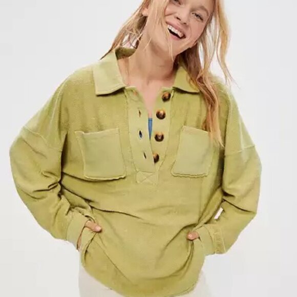 American Eagle Oversized Henley Button Popover - Picture 1 of 14